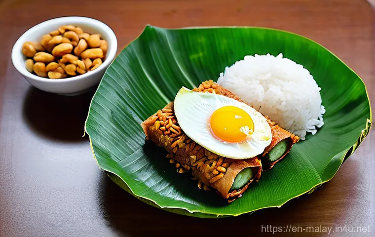 말레이시아 전통 음식 나시르막 - Image Prompt 1: The Traditional Banana Leaf Parcel**