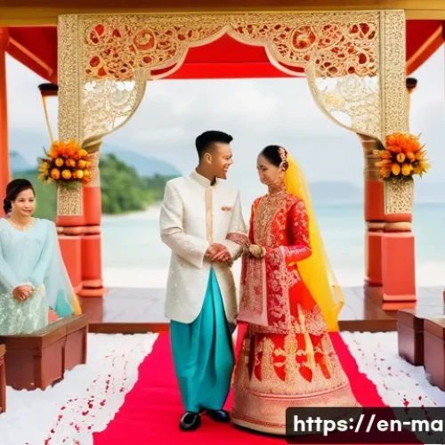 말레이시아 국제 결혼 사례와 문화 차이 - A multicultural wedding scene showing a Malaysian bride and groom in traditional attire&mdash;she wears a ...